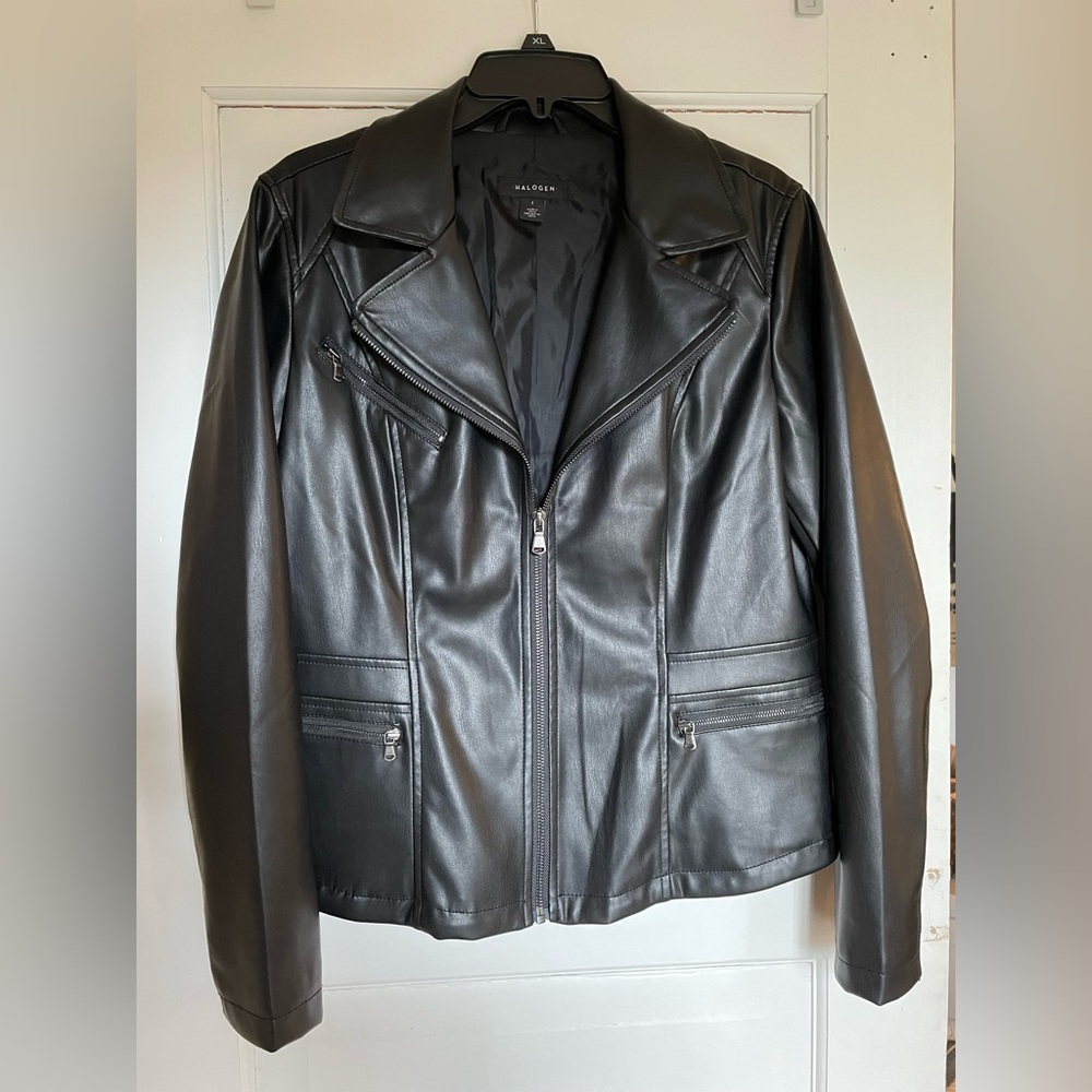 Halogen Center Zip Faux Leather jacket Size L